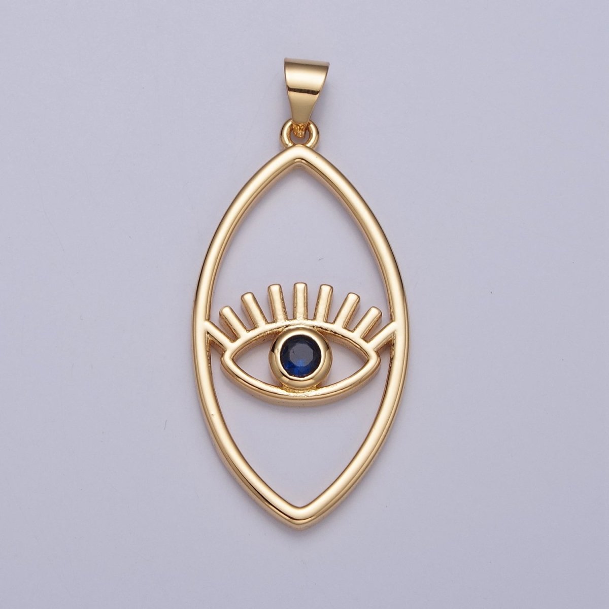 Minimalist Marquise Evil Eye Pendant, Sharp Oval Teal Blue Protection Charm For Jewelry Making H-836 I-081 - DLUXCA