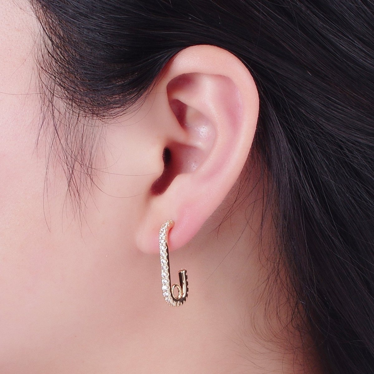 Minimalist Micro Pave U Shaped Open Hoops Stud Earrings L-837 - DLUXCA