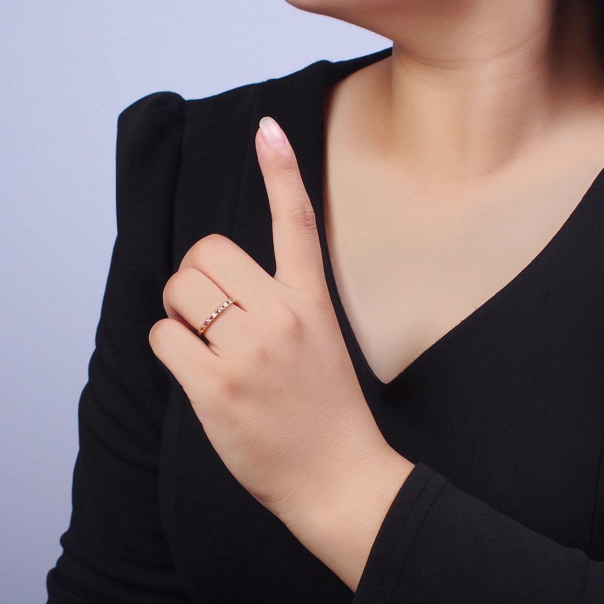 Minimalist Micro Paved Fuchsia & Clear Cubic Zirconia Adjustable Stacking Ring | X-560 - DLUXCA