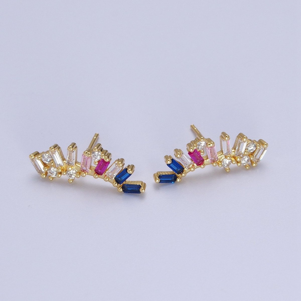 Minimalist Multicolor Baguette Geometric Shooting Star Gold Stud Earrings | Y-271 - DLUXCA