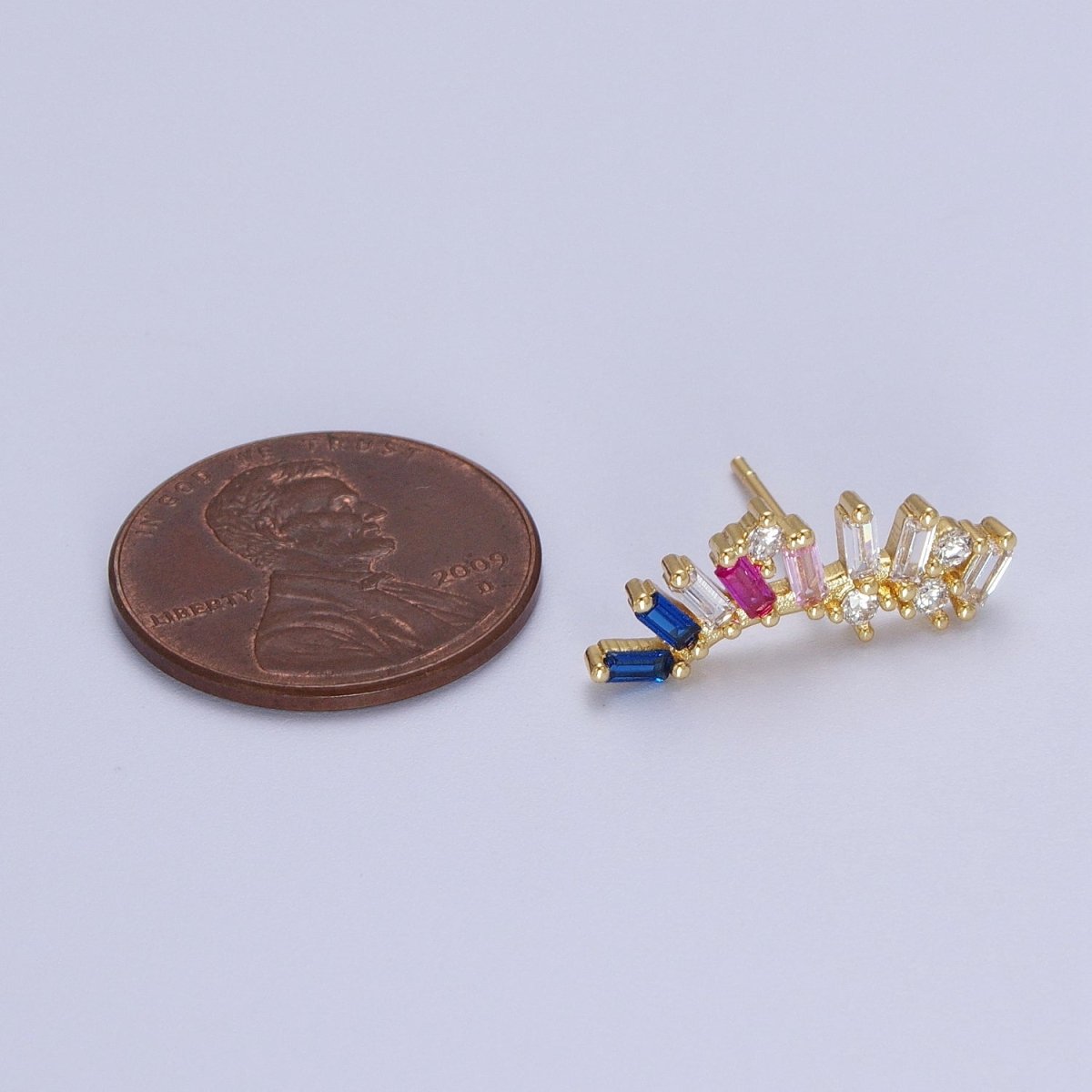 Minimalist Multicolor Baguette Geometric Shooting Star Gold Stud Earrings | Y-271 - DLUXCA