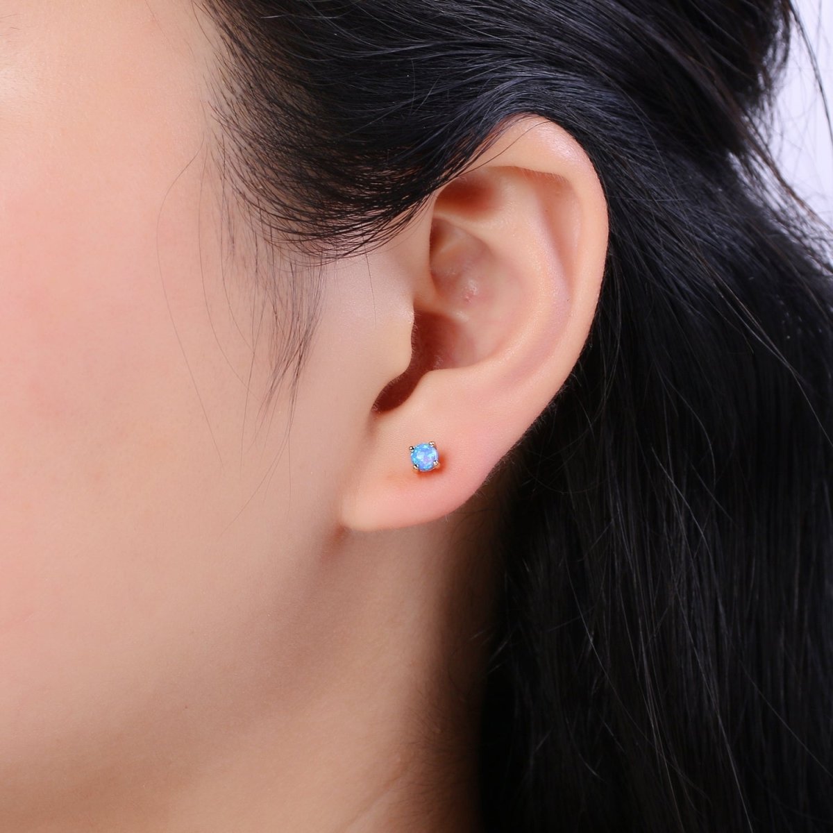 Minimalist Opal Stud Earrings in 18k Gold Filled Earring Pink Blue White Opal, Tiny Circle Dot Jewelry Dainty Stud Earring for gift P-073~P-075 - DLUXCA