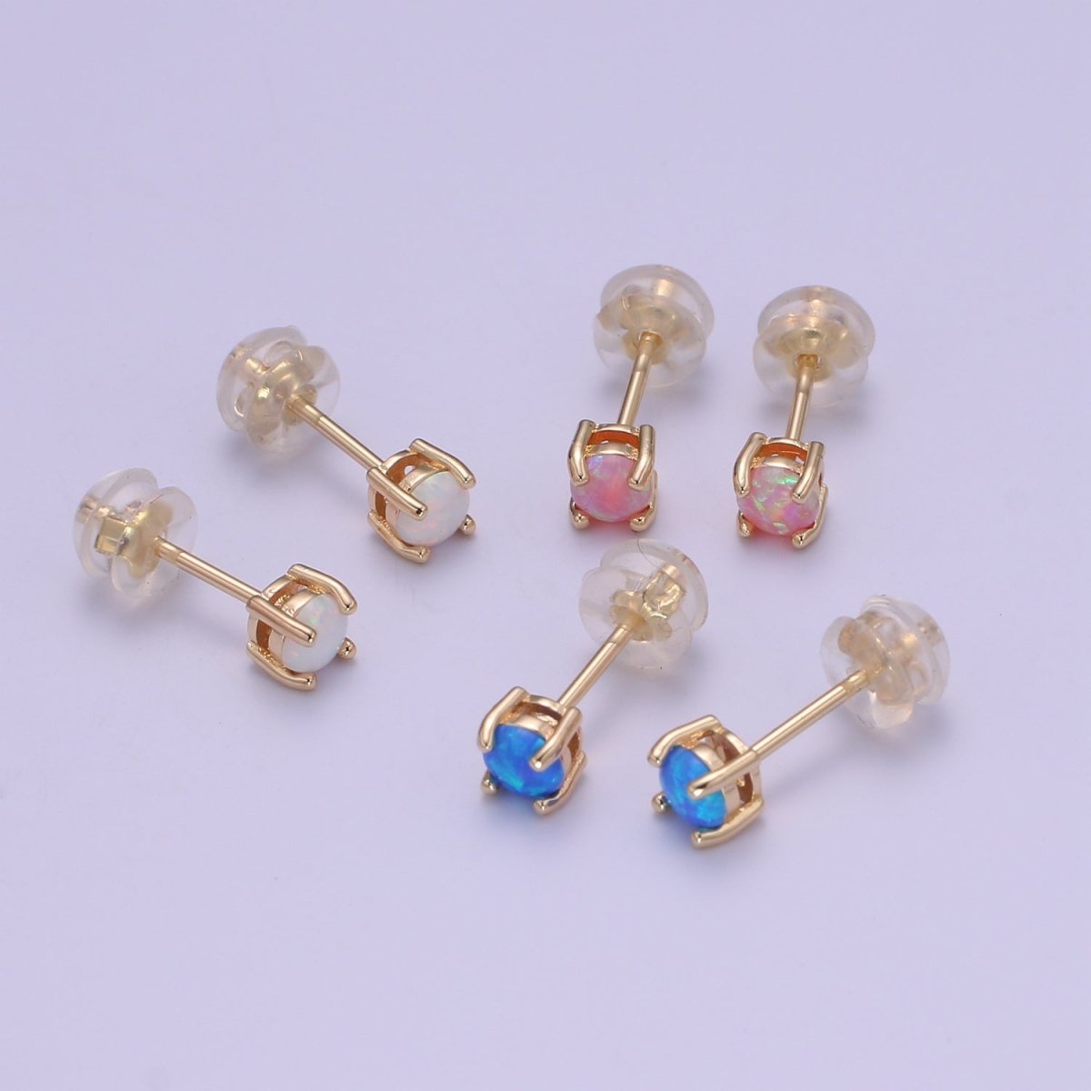 Minimalist Opal Stud Earrings in 18k Gold Filled Earring Pink Blue White Opal, Tiny Circle Dot Jewelry Dainty Stud Earring for gift P-073~P-075 - DLUXCA