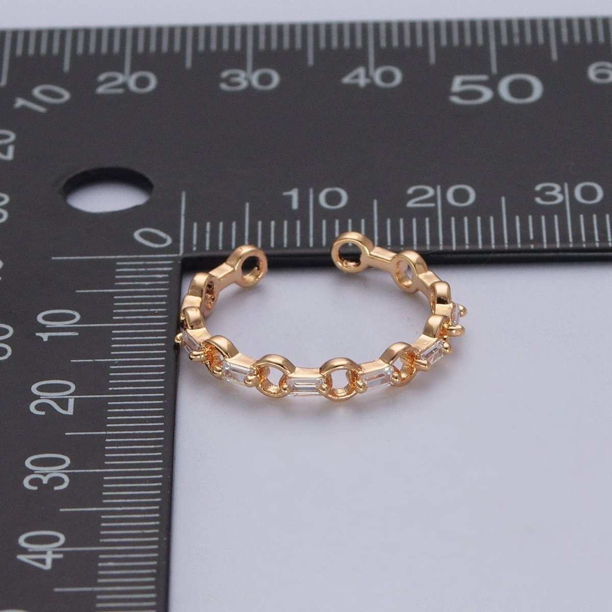 Minimalist Rolo Chain Link & Clear Baguette Cubic Zirconia Gold Adjustable Ring R-510 - DLUXCA