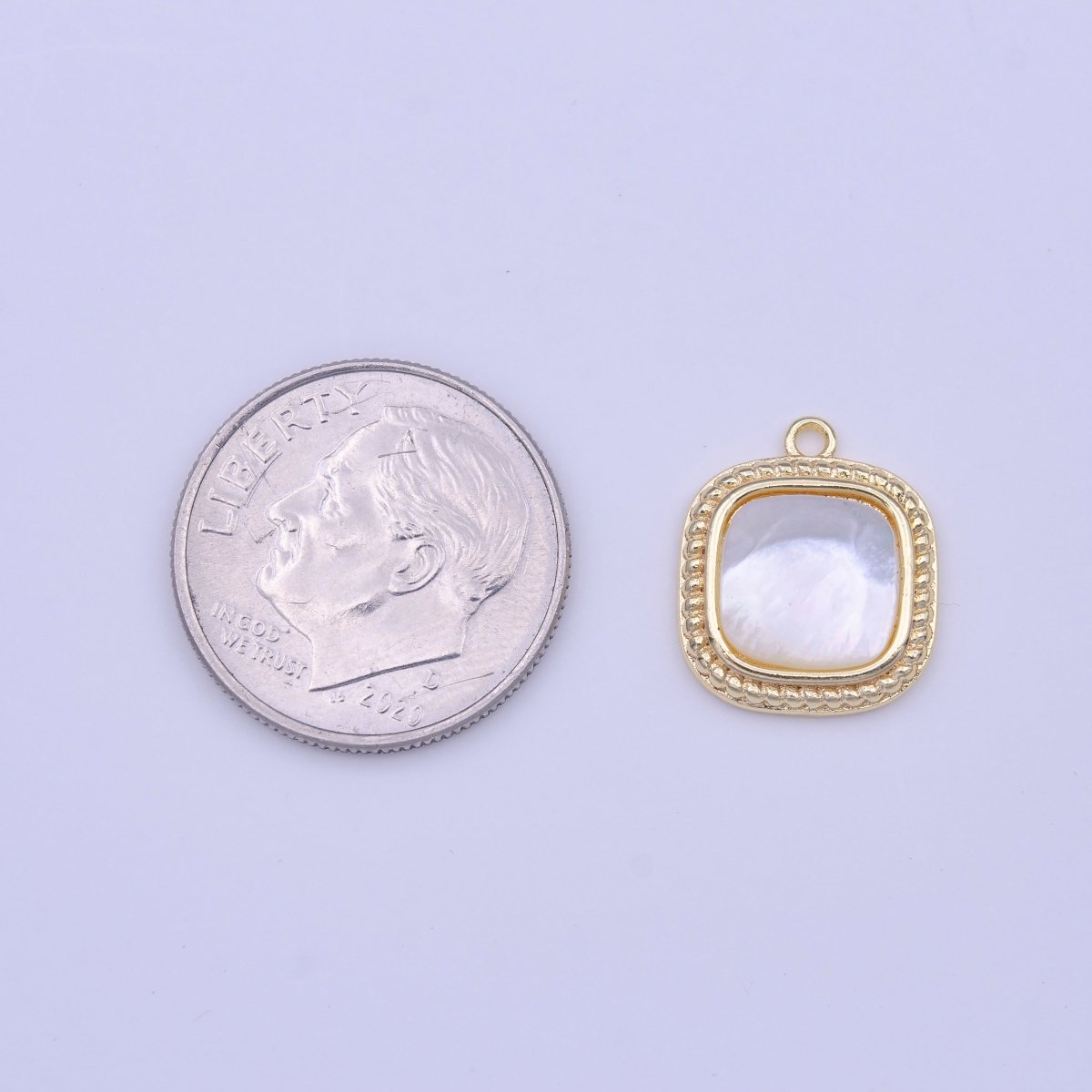 Minimalist Square Shell Pearl Braided Gold Charm | C-430 - DLUXCA