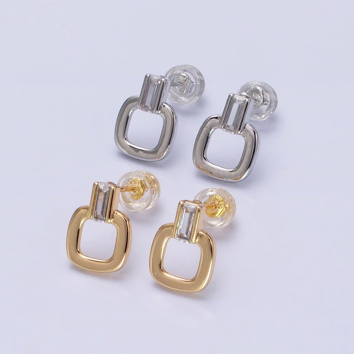 Minimalist Square Stud Earrings, Silver and Gold Modern Geometric Stud Earrings AB641 AB642 - DLUXCA