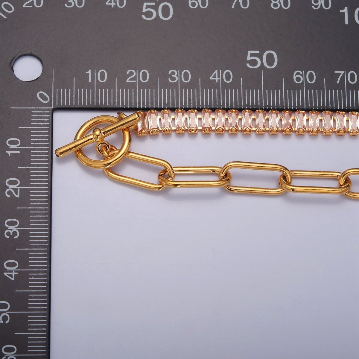 Minimalist Tennis Baguette Necklace 24k gold Filled CZ paperclip chain necklace, large link tennis chain | WA-947 WA-948 Clearance Pricing - DLUXCA