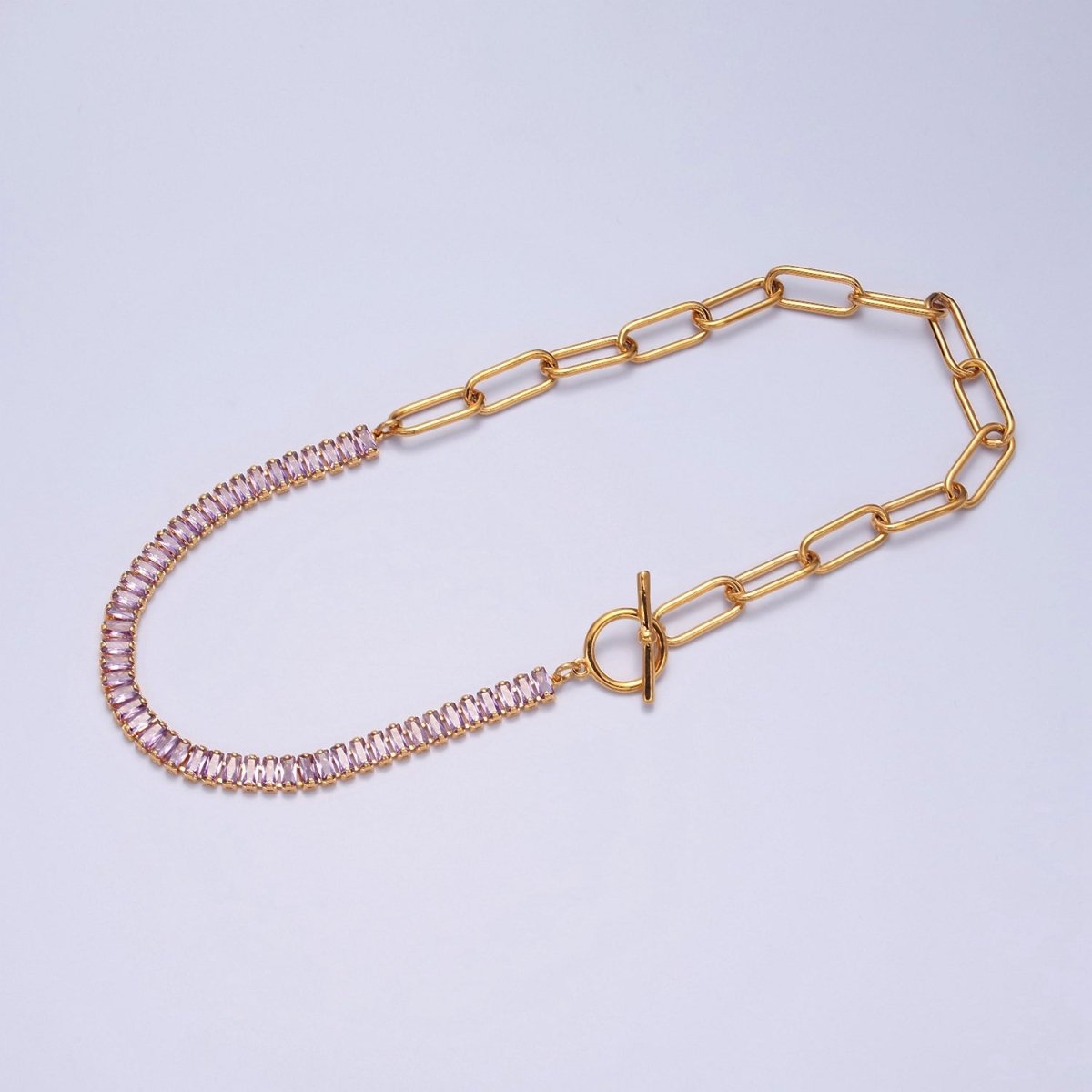 Minimalist Tennis Baguette Necklace 24k gold Filled CZ paperclip chain necklace, large link tennis chain | WA-947 WA-948 Clearance Pricing - DLUXCA