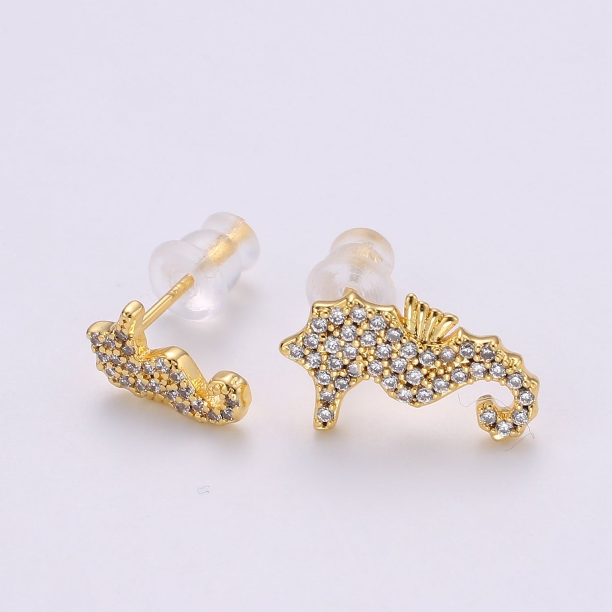 Mismatched Stud Earring Dainty Sea Horse Stud Earring, Gold Sea Horse Earring, Micro Pave Earrings Animal Studs Minimalist Stud Earrings Q-370 - DLUXCA