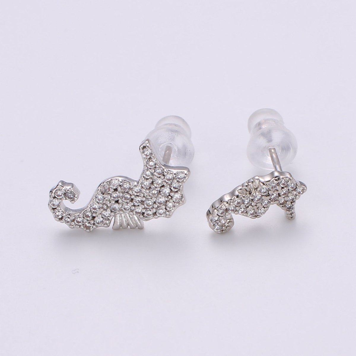 Mismatched Stud Earring Dainty Sea Horse Stud Earring, Gold Sea Horse Earring, Micro Pave Earrings Animal Studs Minimalist Stud Earrings Q-371 - DLUXCA
