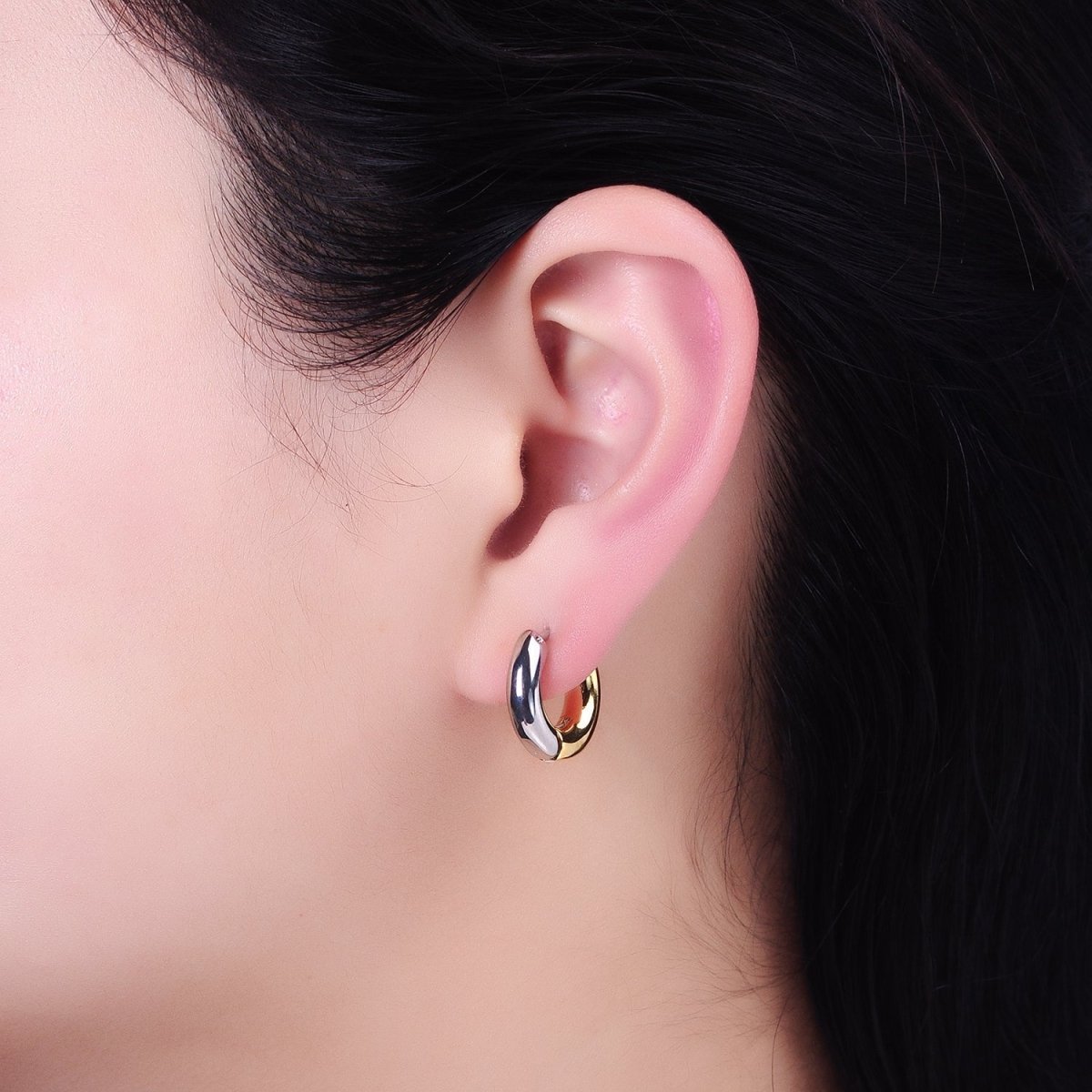 Mixed Metal 16mm, 20mm Gold & Silver Two Tone Statement Huggie Earrings | AB-572 AB-573 - DLUXCA