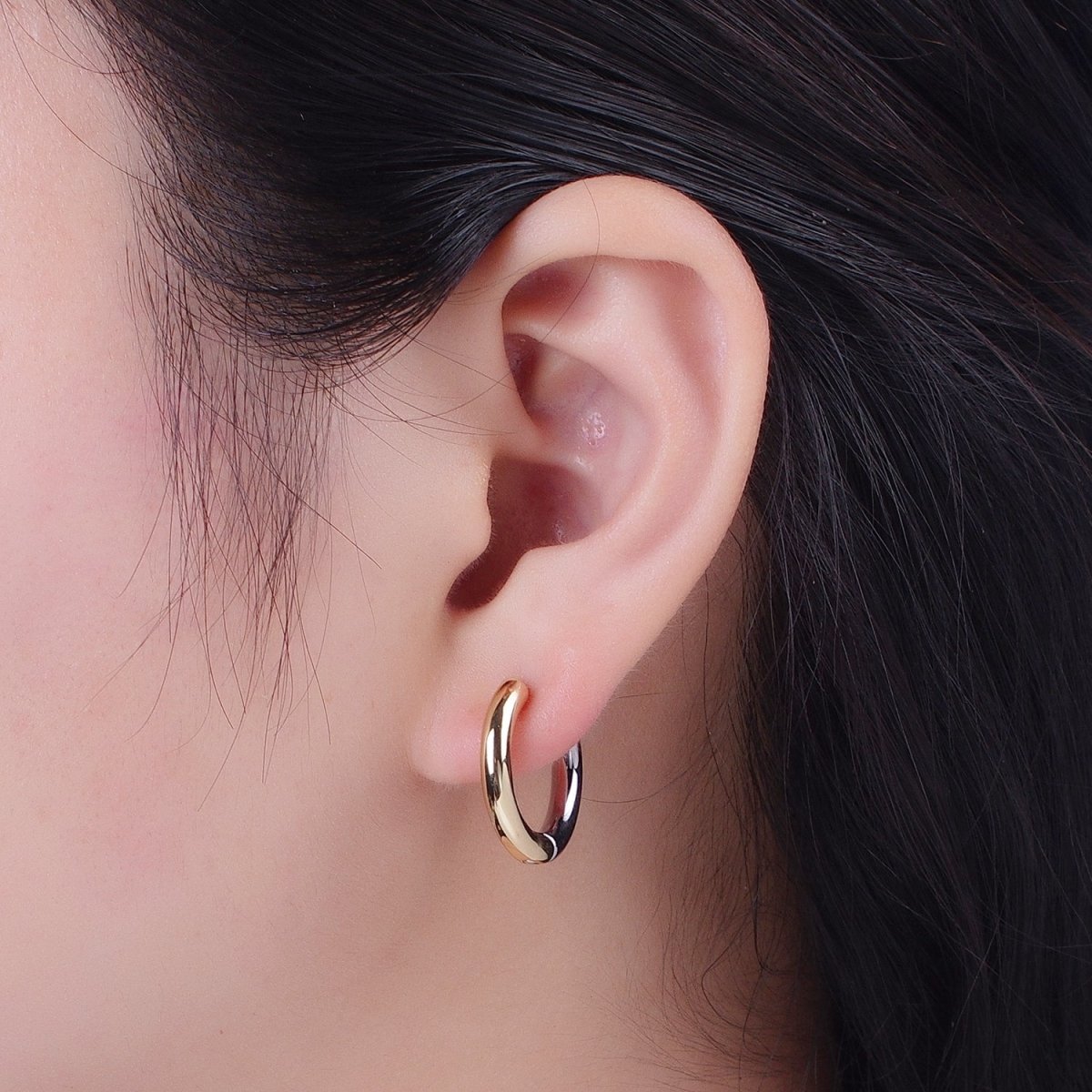 Mixed Metal Silver & Gold Huggie Hoops Statement Earrings Two Tone Color | X-857 X-880 - DLUXCA