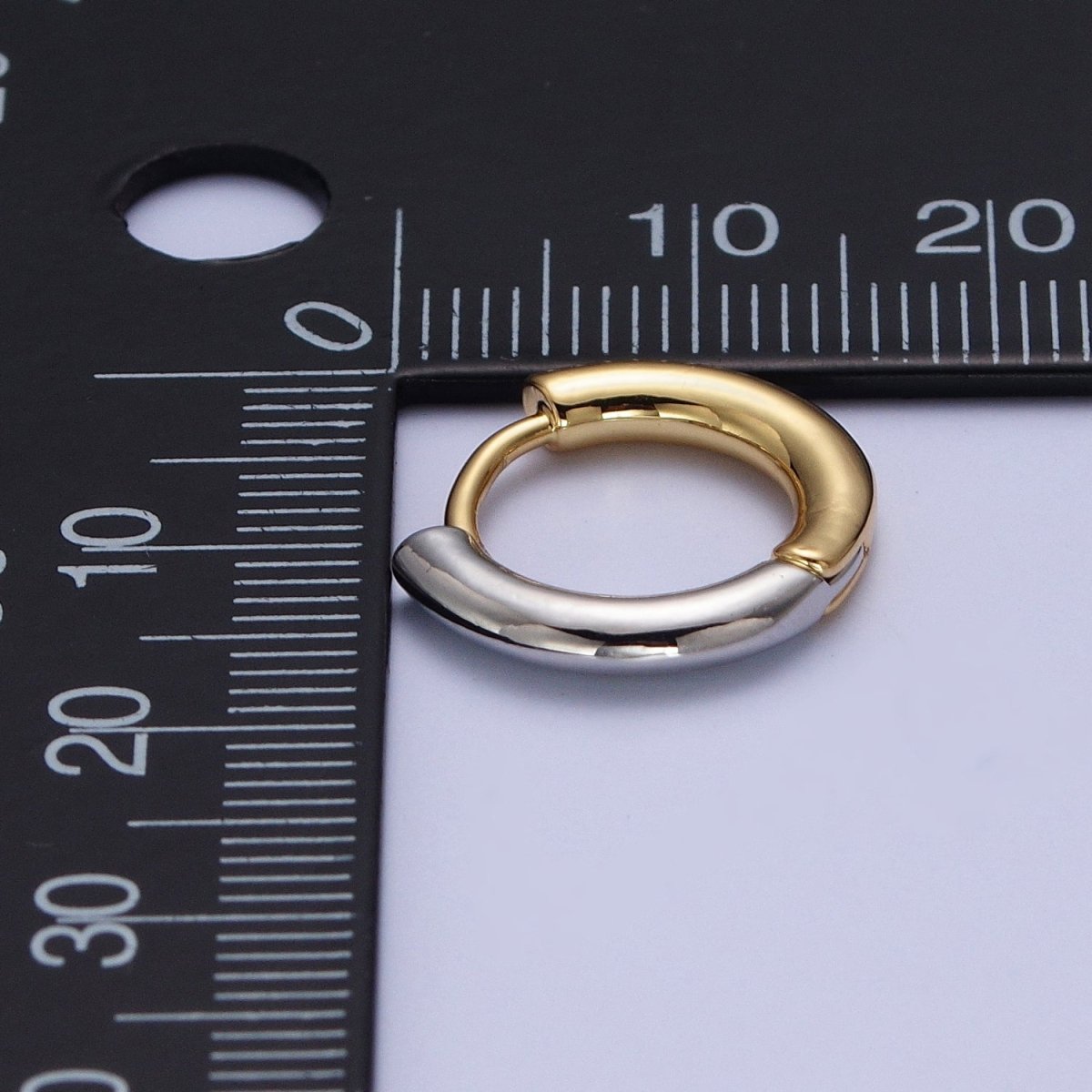 Mixed Metal Silver & Gold Huggie Hoops Statement Earrings Two Tone Color | X-857 X-880 - DLUXCA