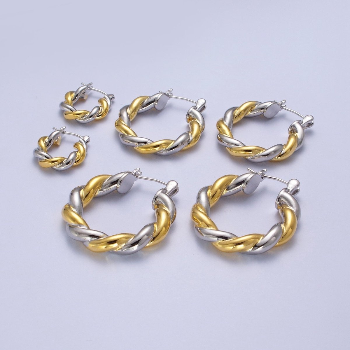 Mixed Metal Silver & Gold Twisted Chunky Two Tone Croissant Hoops Statement Earrings Gift For Her | AE-1084 AE-1085 AE-1086 - DLUXCA