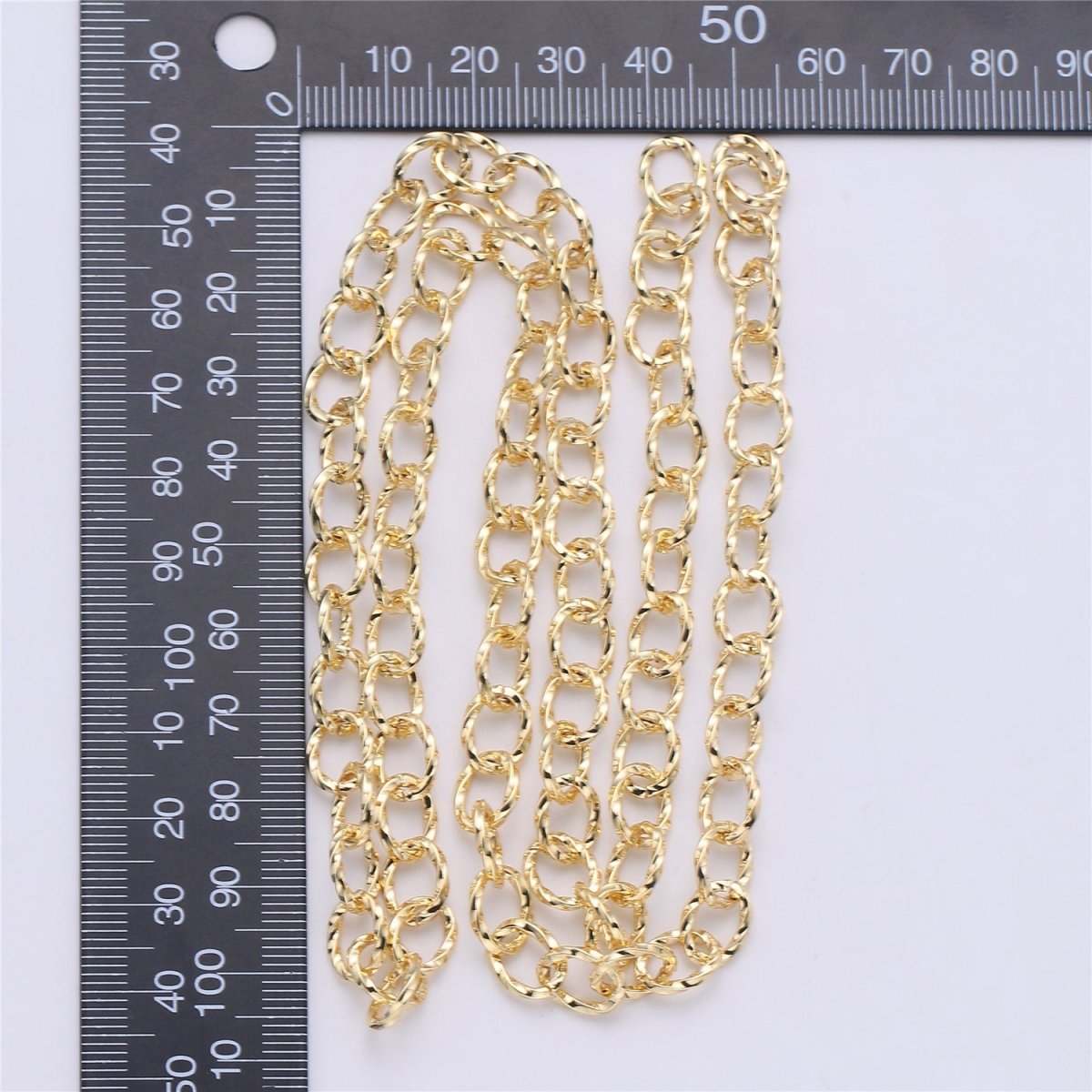 Modern Cable Chain By Yard, Nickel Free, 1 Yard 10X8mm Link, 24K Gold Filled Brass, Thick Oval Link Chain, Textured UNIQUE ROLO Chain | ROLL-074 Clearance Pricing - DLUXCA