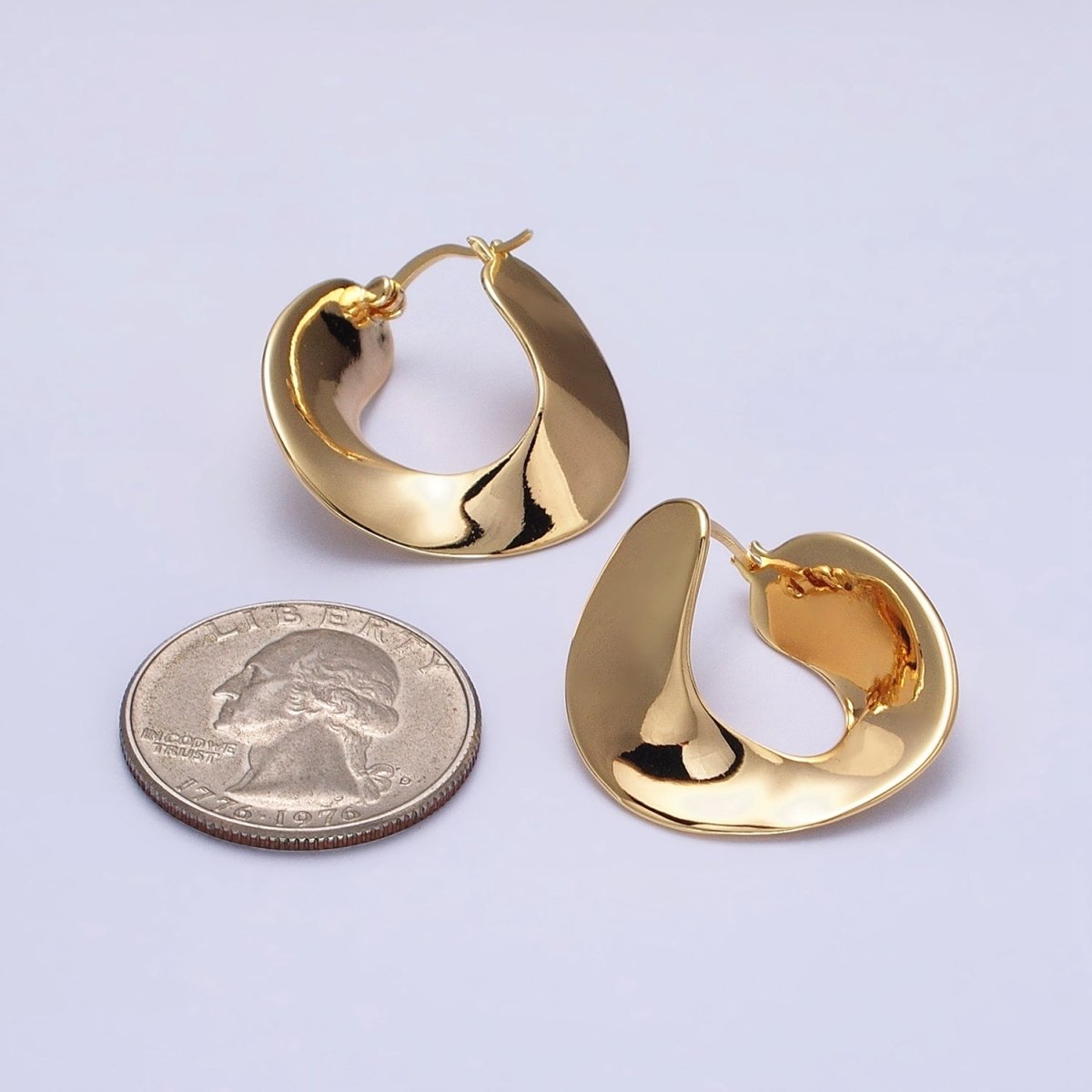 Modern Gold, Silver Geometric Abstract Spiral Wide Thin Band Hoop Geometric Earrings | AB639 AB640 - DLUXCA