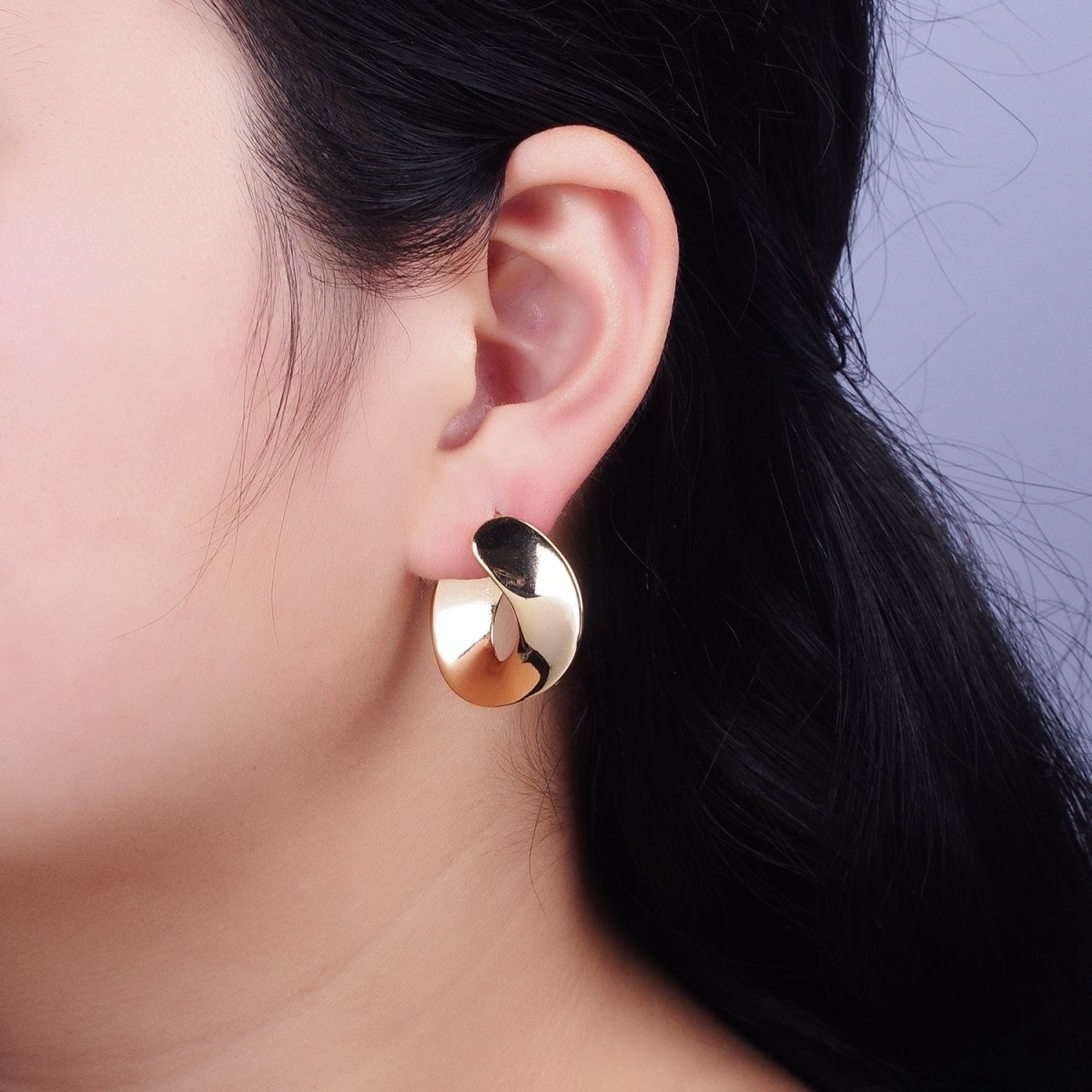 Modern Gold, Silver Geometric Abstract Spiral Wide Thin Band Hoop Geometric Earrings | AB639 AB640 - DLUXCA