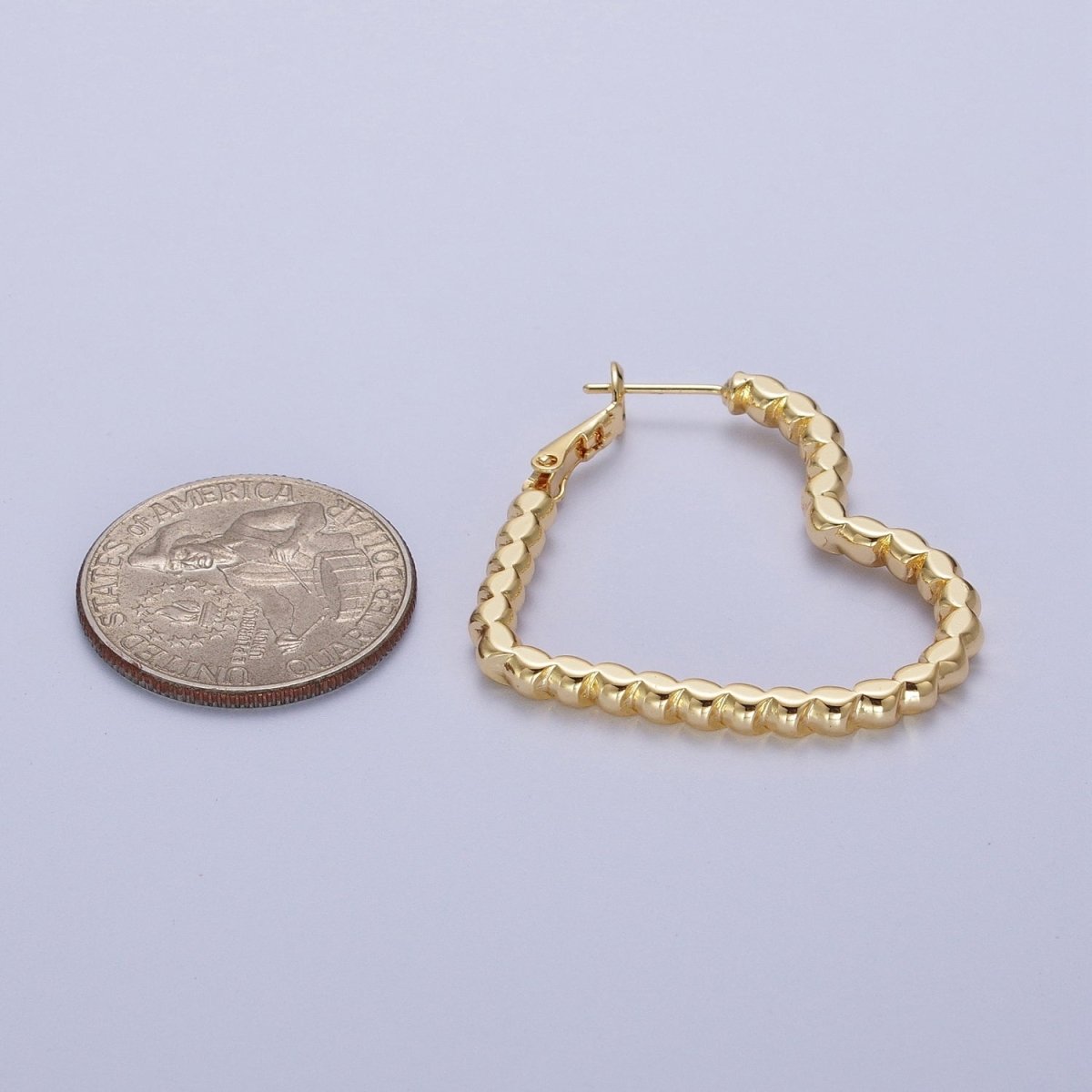 Modern Heart Hoop in Gold Beaded Earrings Medium Hoop For Everyday Wear Q-031 - DLUXCA