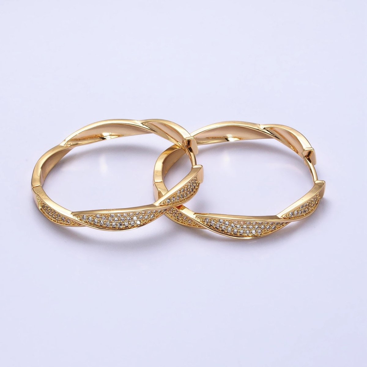 Modern Hoop Earring with Micro Pave Cz Twist Hoop in Gold Filled AB521 AB525 - DLUXCA