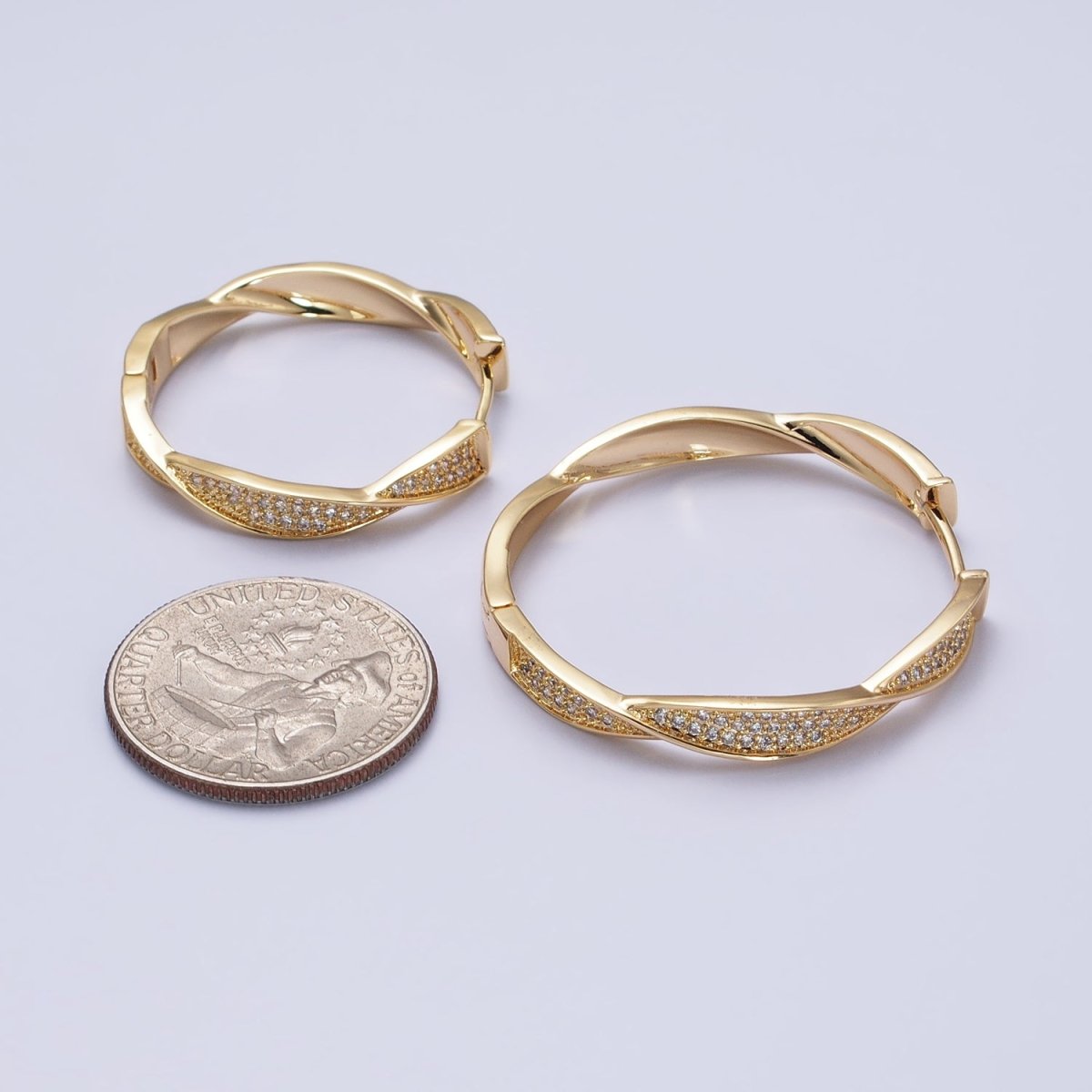 Modern Hoop Earring with Micro Pave Cz Twist Hoop in Gold Filled AB521 AB525 - DLUXCA