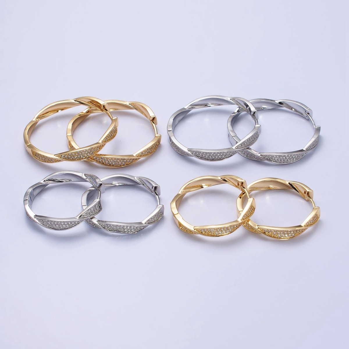 Modern Hoop Earring with Micro Pave Cz Twist Hoop in Gold Filled AB521 AB525 - DLUXCA