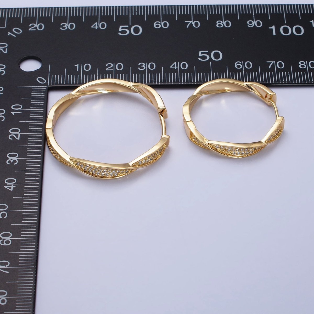 Modern Hoop Earring with Micro Pave Cz Twist Hoop in Gold Filled AB521 AB525 - DLUXCA