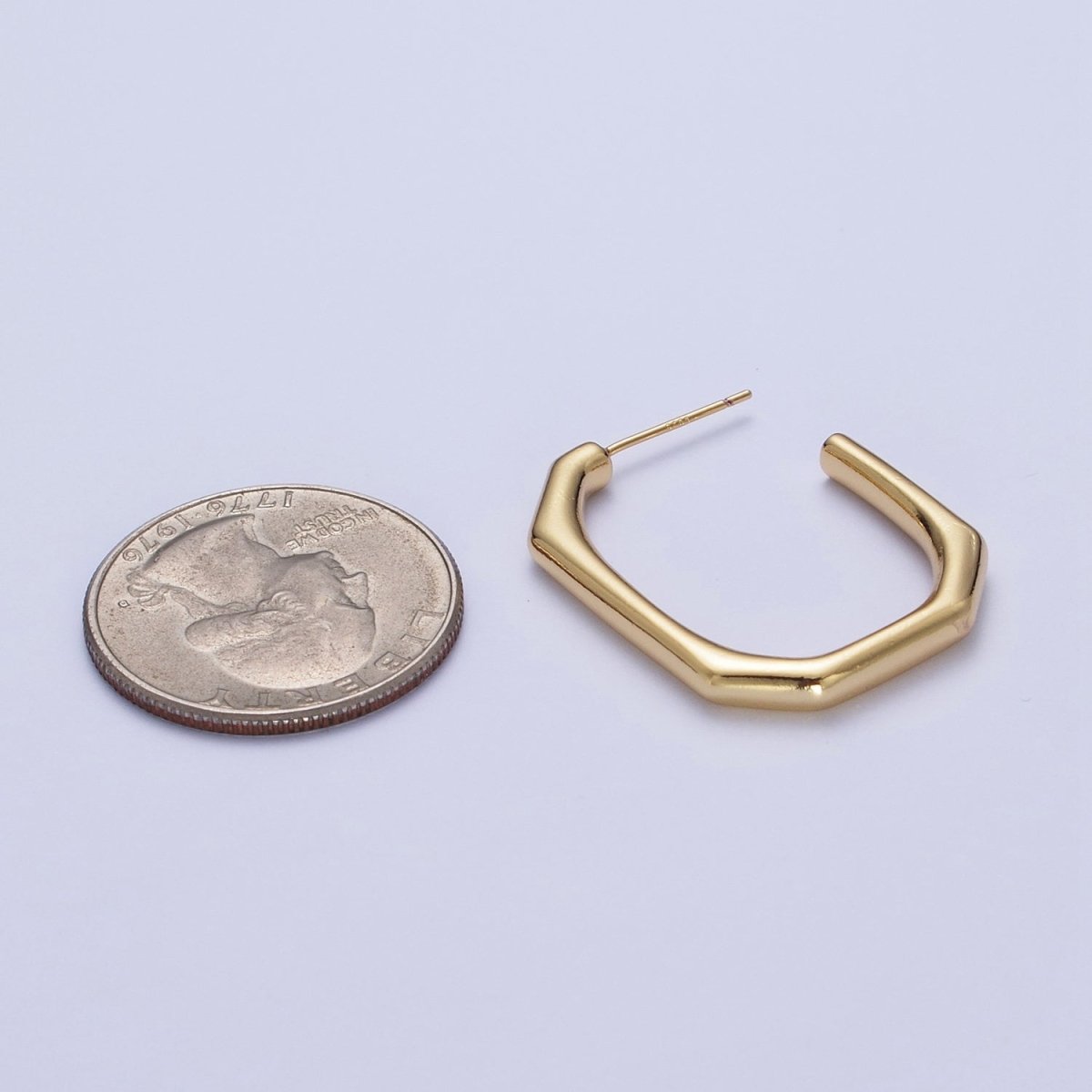 Modern Minimalist Geometric Hexagonal Post Studs J Shaped Hoops Earrings in Gold & Silver | AE1097 AE1098 - DLUXCA