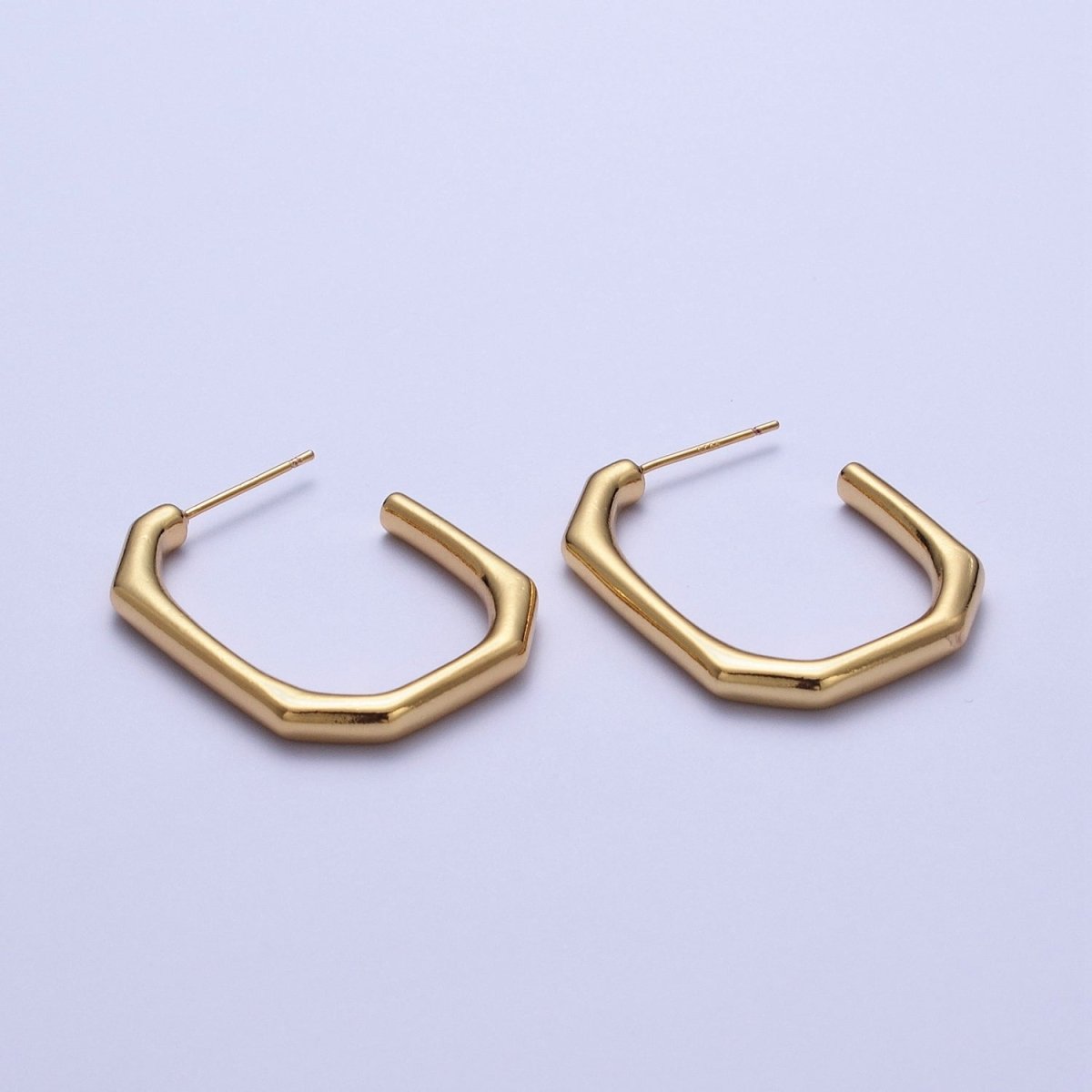 Modern Minimalist Geometric Hexagonal Post Studs J Shaped Hoops Earrings in Gold & Silver | AE1097 AE1098 - DLUXCA