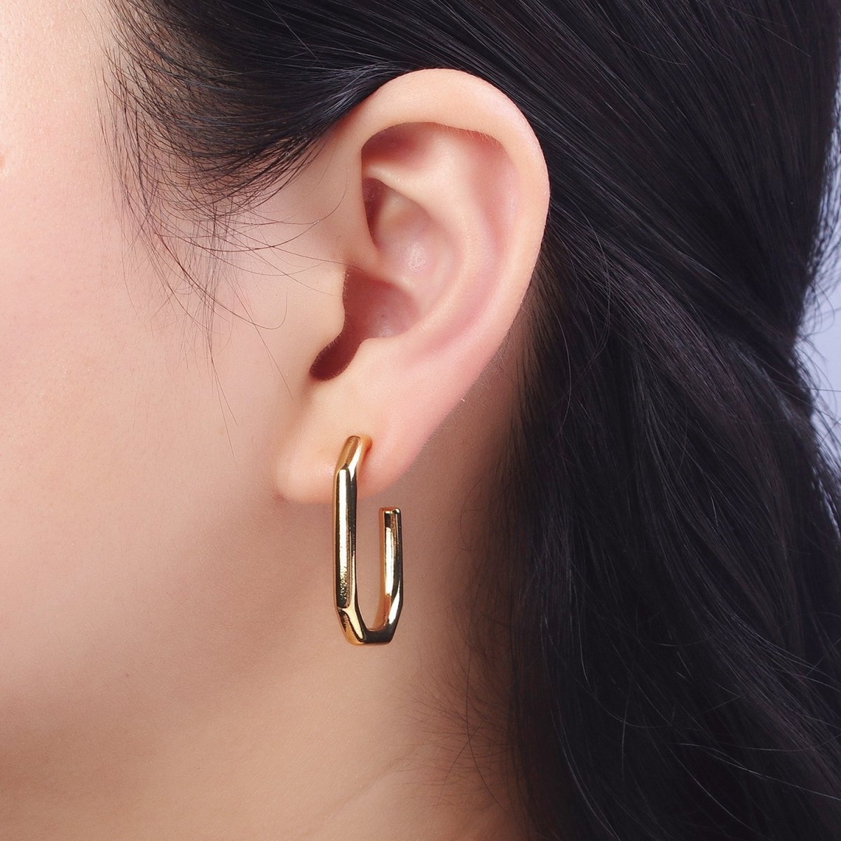 Modern Minimalist Geometric Hexagonal Post Studs J Shaped Hoops Earrings in Gold & Silver | AE1097 AE1098 - DLUXCA