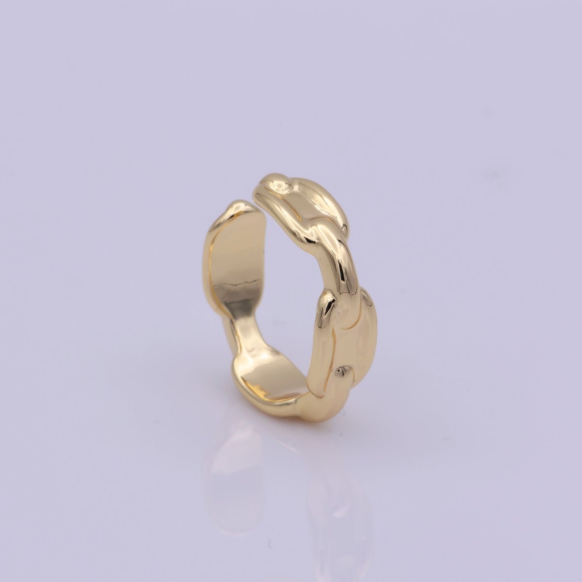 Modern Paper Clip Chain Link Ring Open Adjustable Gold Stackable Ring U-144 - DLUXCA