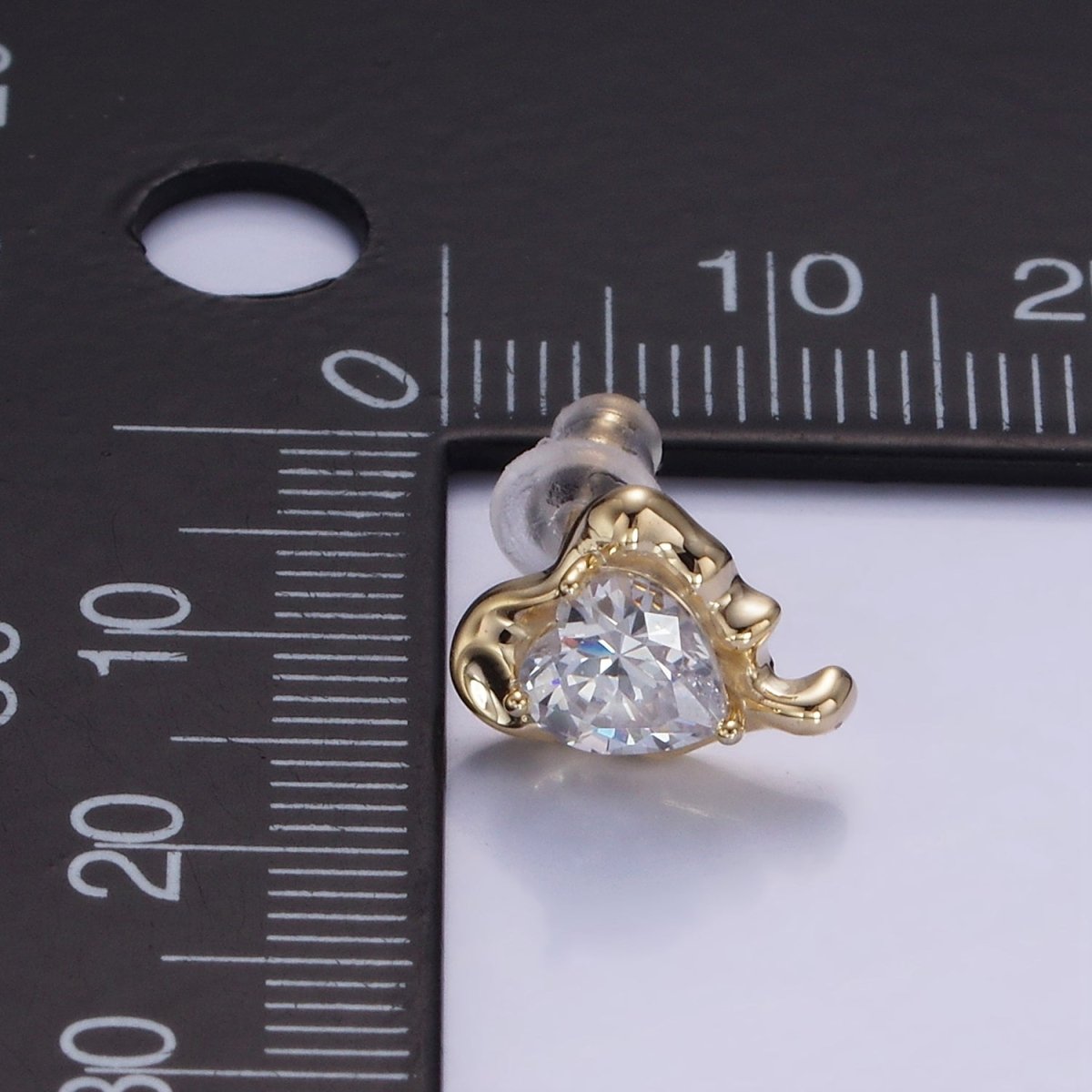 Molten Heart CZ Stud Earrings in Gold & Silver | V506 V507 - DLUXCA