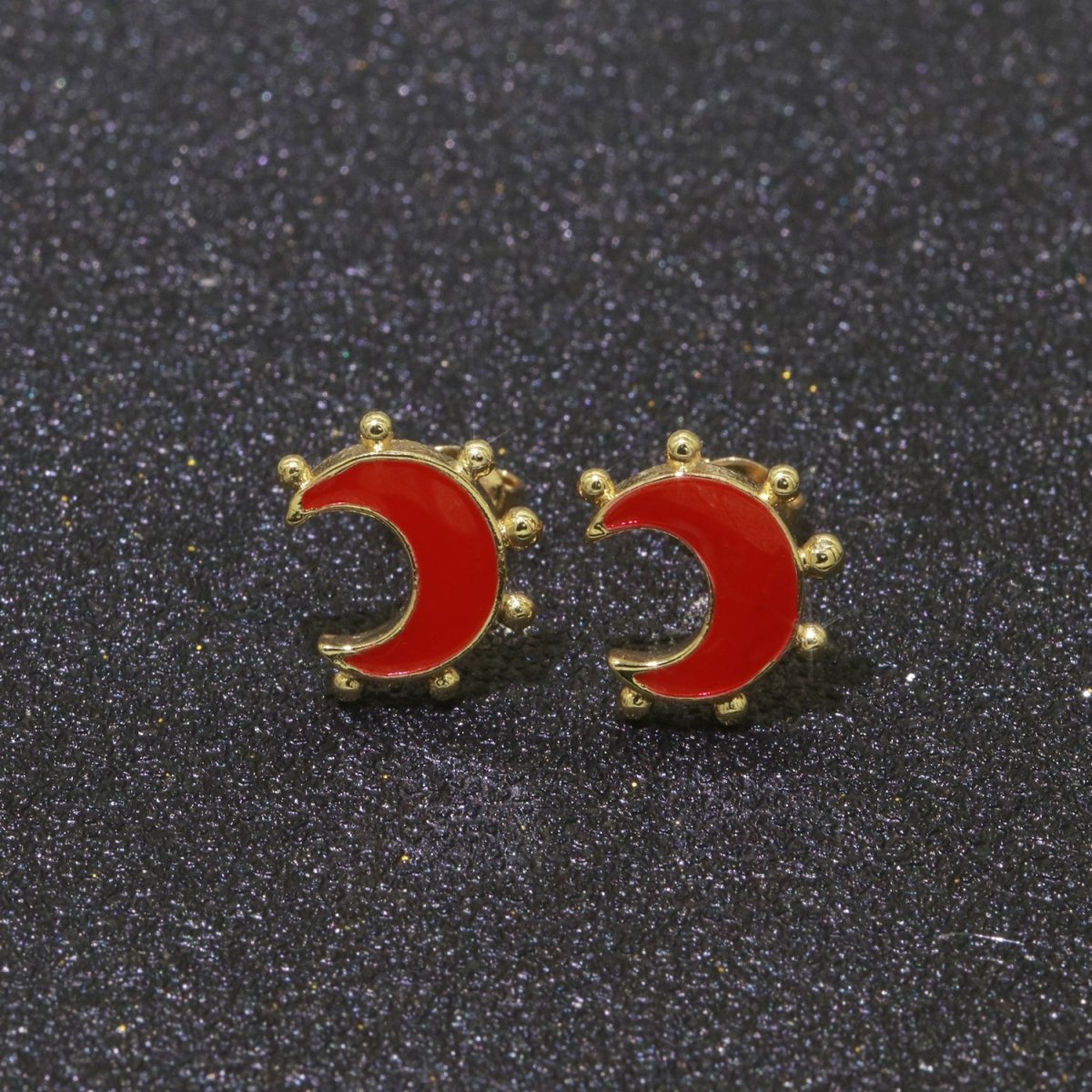 Moon Enamel Stud Earrings Gold Filled Cute Small Celestial Jewelry Hypoallergenic Stud Earrings for Women And Girls T-052~T-057 - DLUXCA