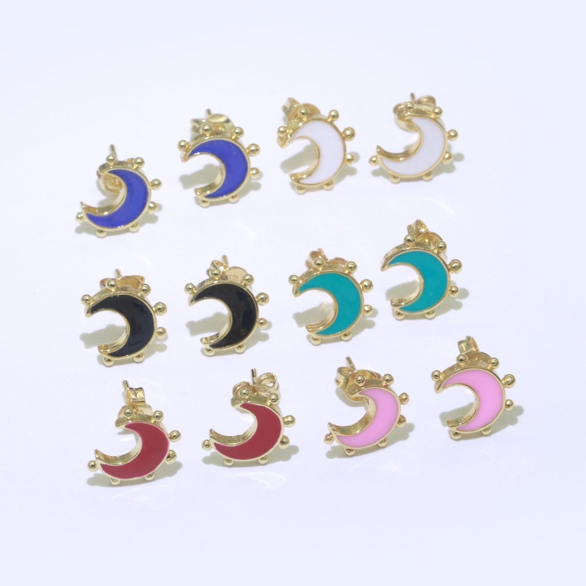 Moon Enamel Stud Earrings Gold Filled Cute Small Celestial Jewelry Hypoallergenic Stud Earrings for Women And Girls T-052~T-057 - DLUXCA