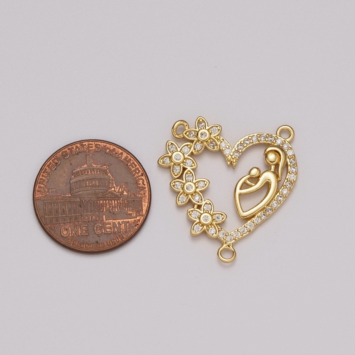 Mother Love Charm Connector Flower Heart Cubic Zirconia Centerpiece for Lariat Necklace N-069 - DLUXCA