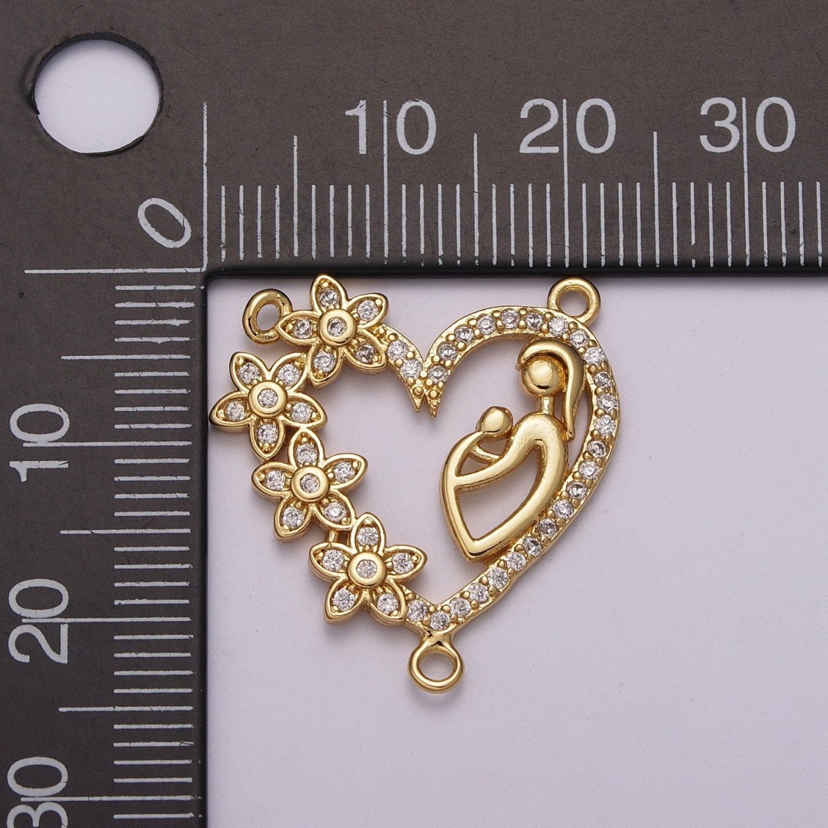 Mother Love Charm Connector Flower Heart Cubic Zirconia Centerpiece for Lariat Necklace N-069 - DLUXCA