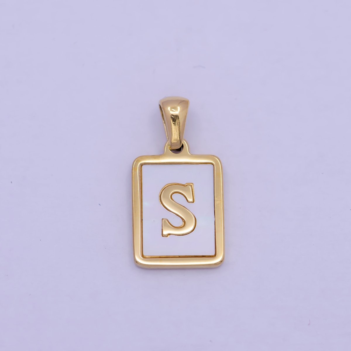 Mother of Pearl Letter Charm Gold Tag Alphabet Charm, Shell Letter Pendant Personalized Letters Initial Charm Stainless Steel W-313 to W-338 - DLUXCA