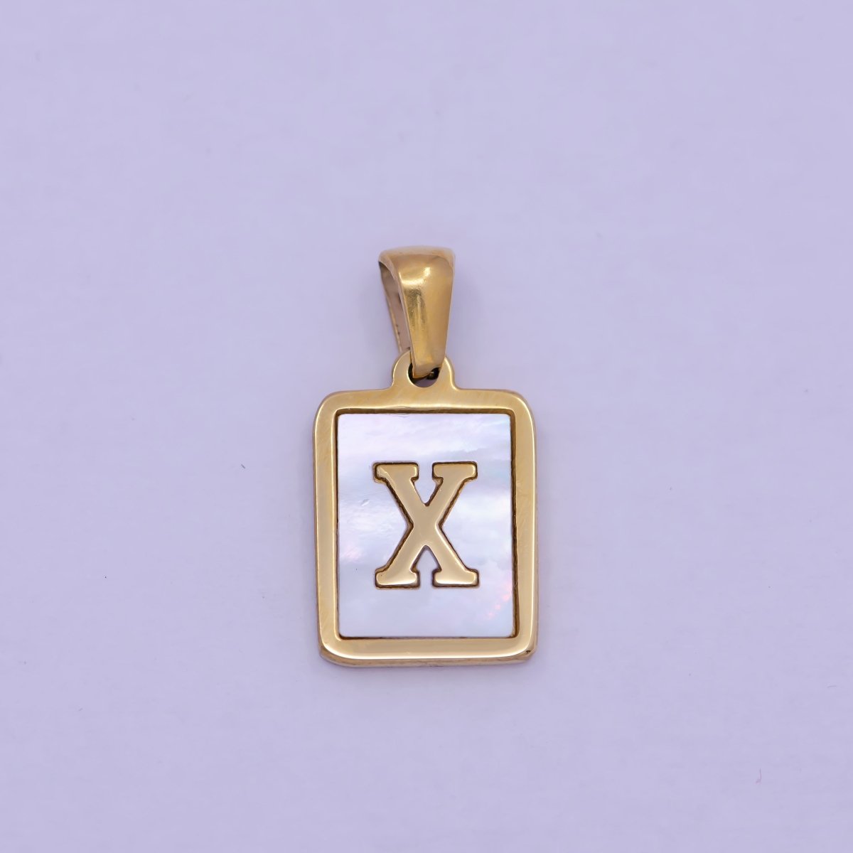 Mother of Pearl Letter Charm Gold Tag Alphabet Charm, Shell Letter Pendant Personalized Letters Initial Charm Stainless Steel W-313 to W-338 - DLUXCA