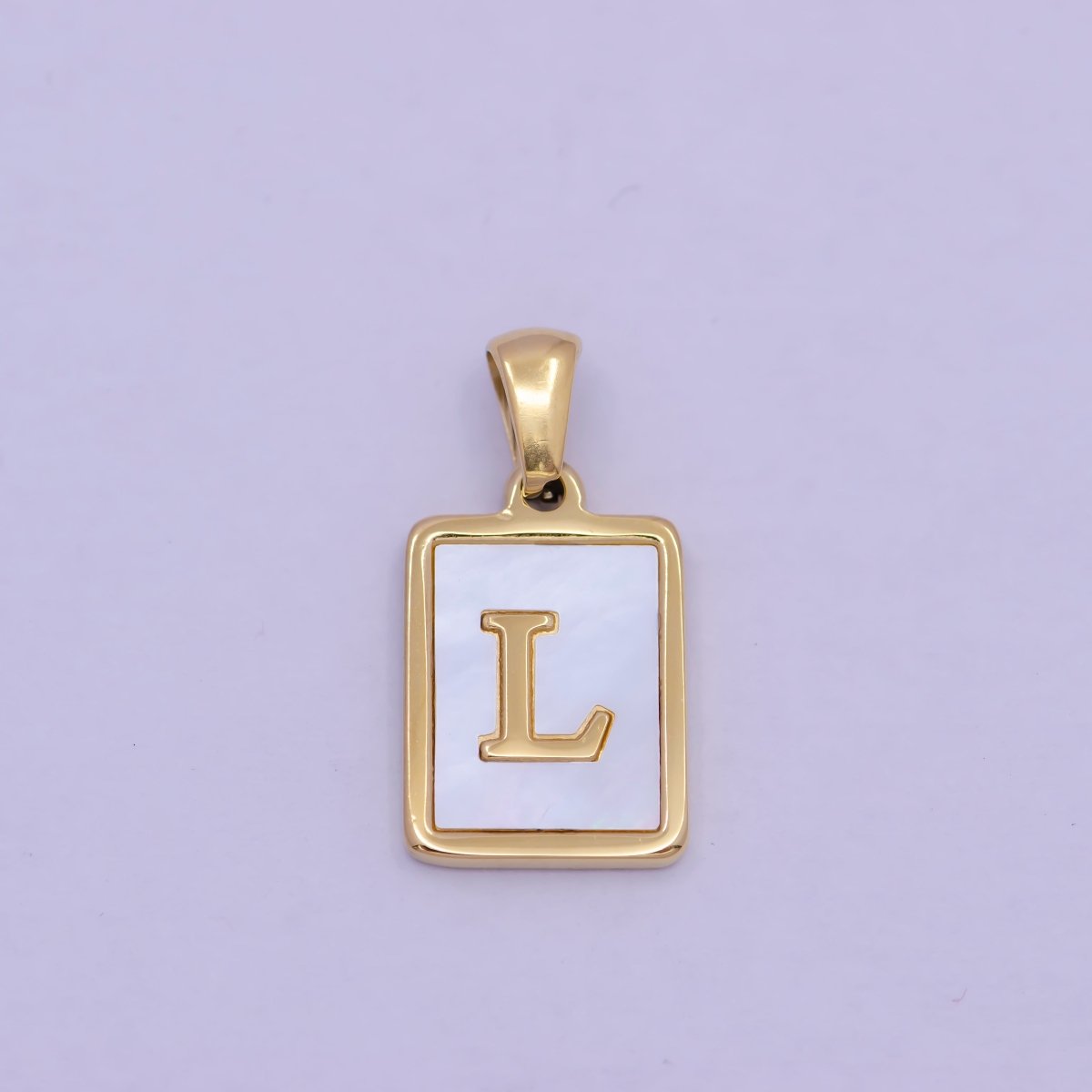 Mother of Pearl Letter Charm Gold Tag Alphabet Charm, Shell Letter Pendant Personalized Letters Initial Charm Stainless Steel W-313 to W-338 - DLUXCA