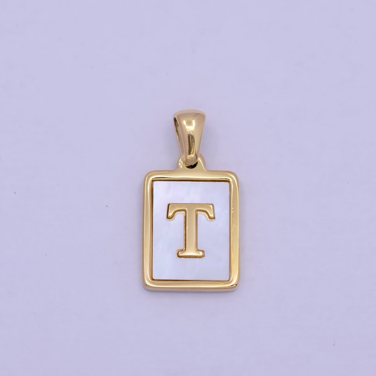 Mother of Pearl Letter Charm Gold Tag Alphabet Charm, Shell Letter Pendant Personalized Letters Initial Charm Stainless Steel W-313 to W-338 - DLUXCA