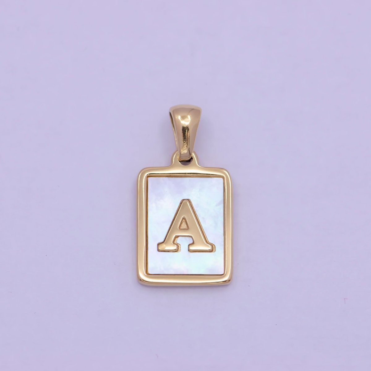 Mother of Pearl Letter Charm Gold Tag Alphabet Charm, Shell Letter Pendant Personalized Letters Initial Charm Stainless Steel W-313 to W-338 - DLUXCA