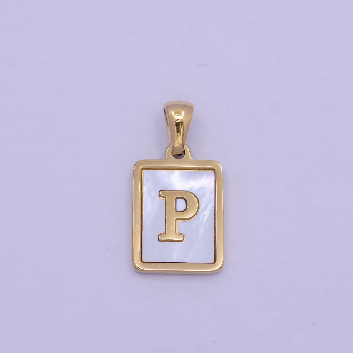 Mother of Pearl Letter Charm Gold Tag Alphabet Charm, Shell Letter Pendant Personalized Letters Initial Charm Stainless Steel W-313 to W-338 - DLUXCA