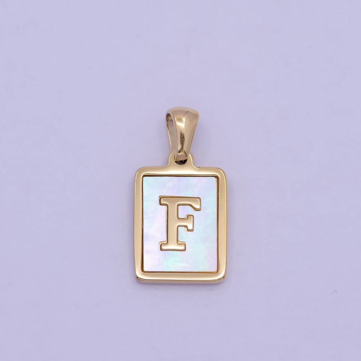 Mother of Pearl Letter Charm Gold Tag Alphabet Charm, Shell Letter Pendant Personalized Letters Initial Charm Stainless Steel W-313 to W-338 - DLUXCA