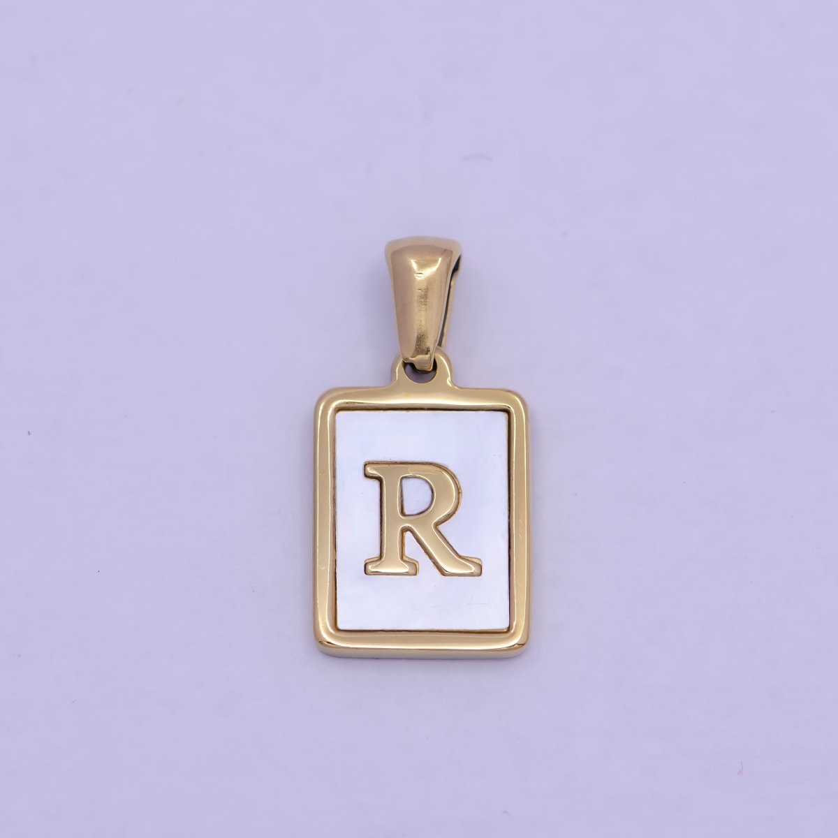Mother of Pearl Letter Charm Gold Tag Alphabet Charm, Shell Letter Pendant Personalized Letters Initial Charm Stainless Steel W-313 to W-338 - DLUXCA
