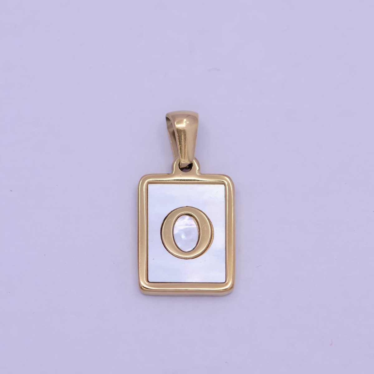 Mother of Pearl Letter Charm Gold Tag Alphabet Charm, Shell Letter Pendant Personalized Letters Initial Charm Stainless Steel W-313 to W-338 - DLUXCA