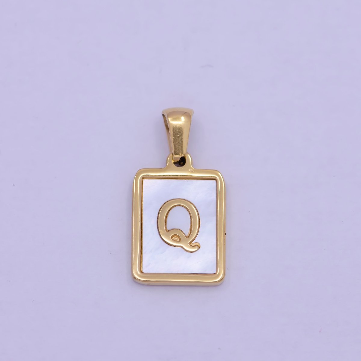 Mother of Pearl Letter Charm Gold Tag Alphabet Charm, Shell Letter Pendant Personalized Letters Initial Charm Stainless Steel W-313 to W-338 - DLUXCA