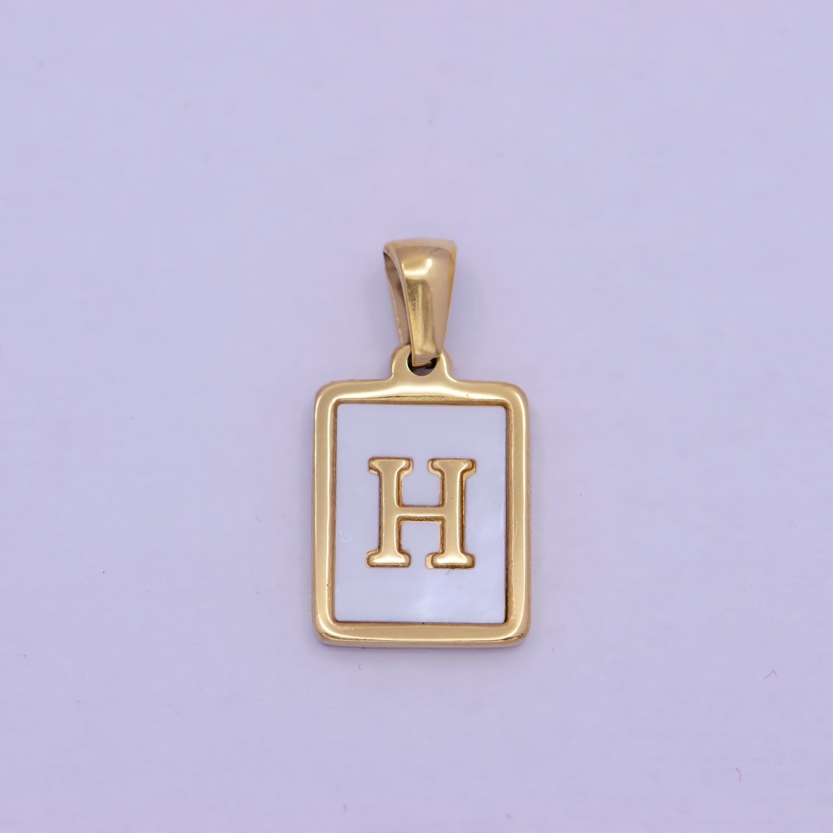 Mother of Pearl Letter Charm Gold Tag Alphabet Charm, Shell Letter Pendant Personalized Letters Initial Charm Stainless Steel W-313 to W-338 - DLUXCA