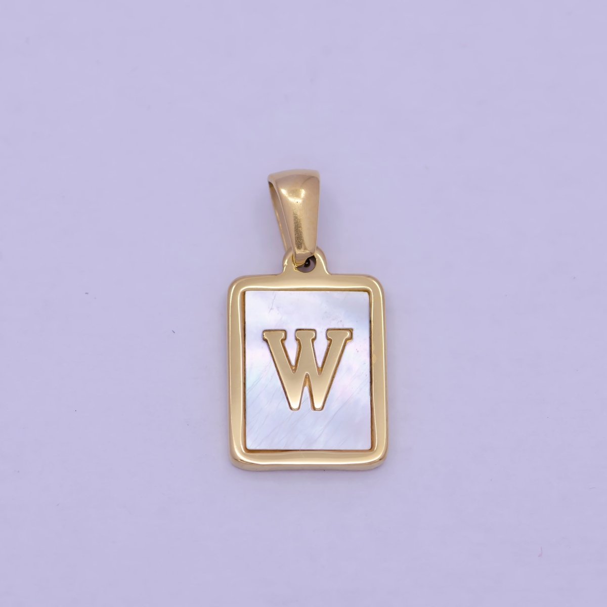 Mother of Pearl Letter Charm Gold Tag Alphabet Charm, Shell Letter Pendant Personalized Letters Initial Charm Stainless Steel W-313 to W-338 - DLUXCA