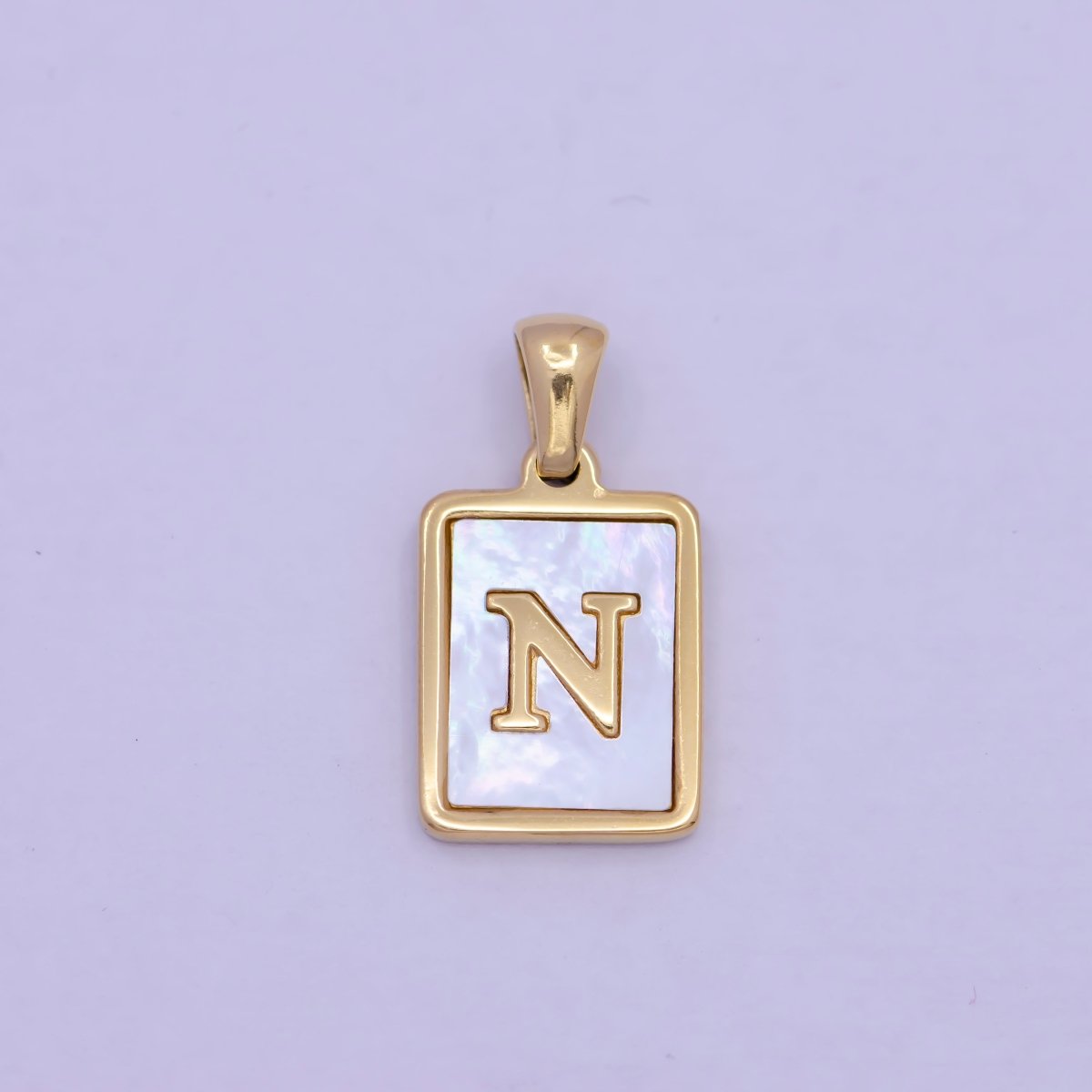 Mother of Pearl Letter Charm Gold Tag Alphabet Charm, Shell Letter Pendant Personalized Letters Initial Charm Stainless Steel W-313 to W-338 - DLUXCA