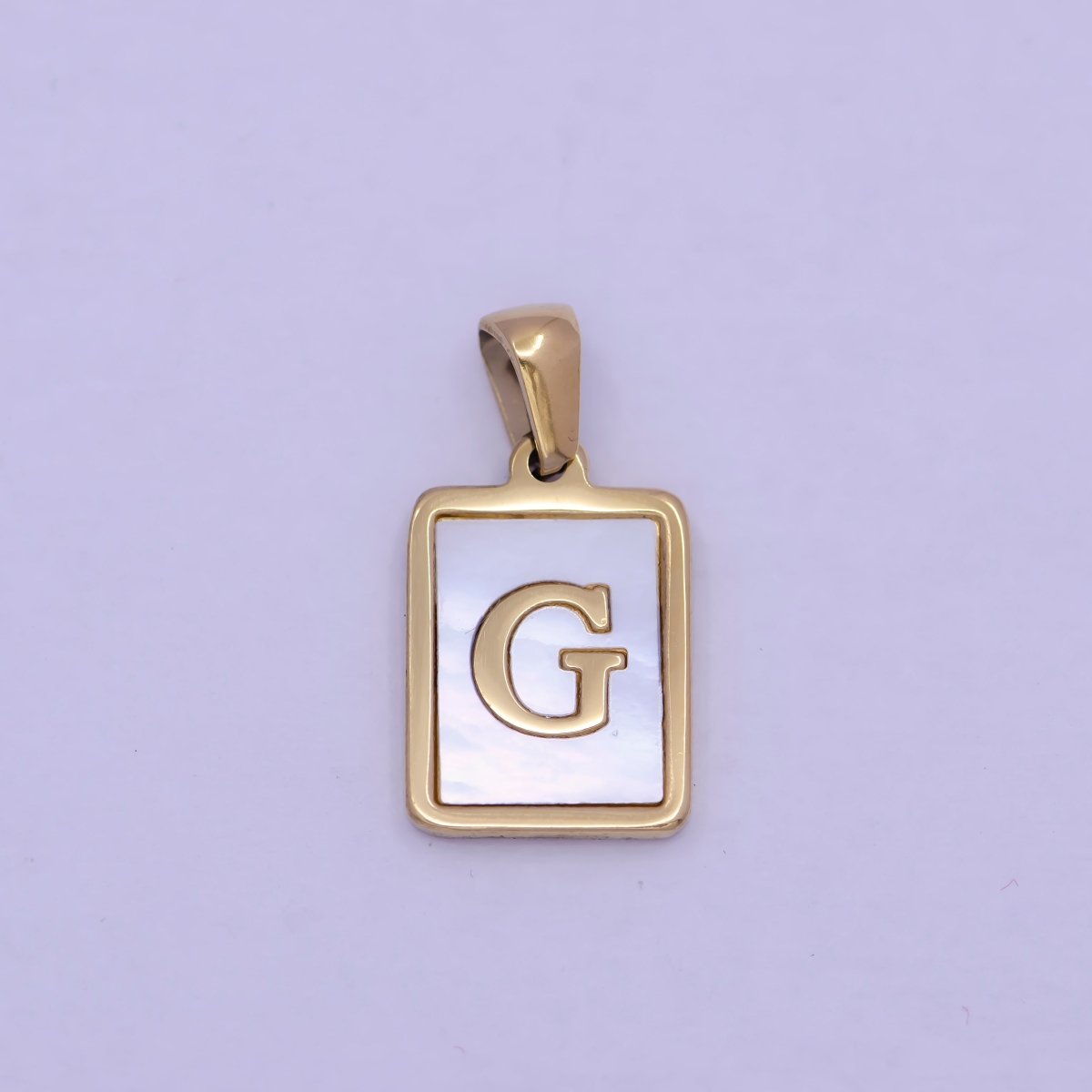 Mother of Pearl Letter Charm Gold Tag Alphabet Charm, Shell Letter Pendant Personalized Letters Initial Charm Stainless Steel W-313 to W-338 - DLUXCA