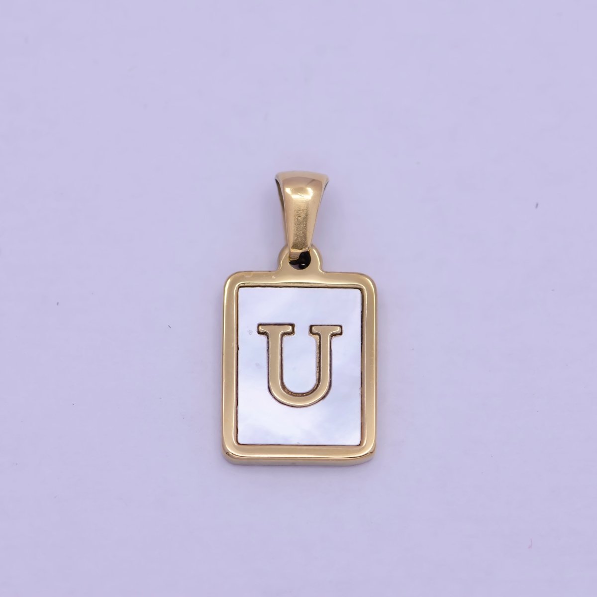 Mother of Pearl Letter Charm Gold Tag Alphabet Charm, Shell Letter Pendant Personalized Letters Initial Charm Stainless Steel W-313 to W-338 - DLUXCA